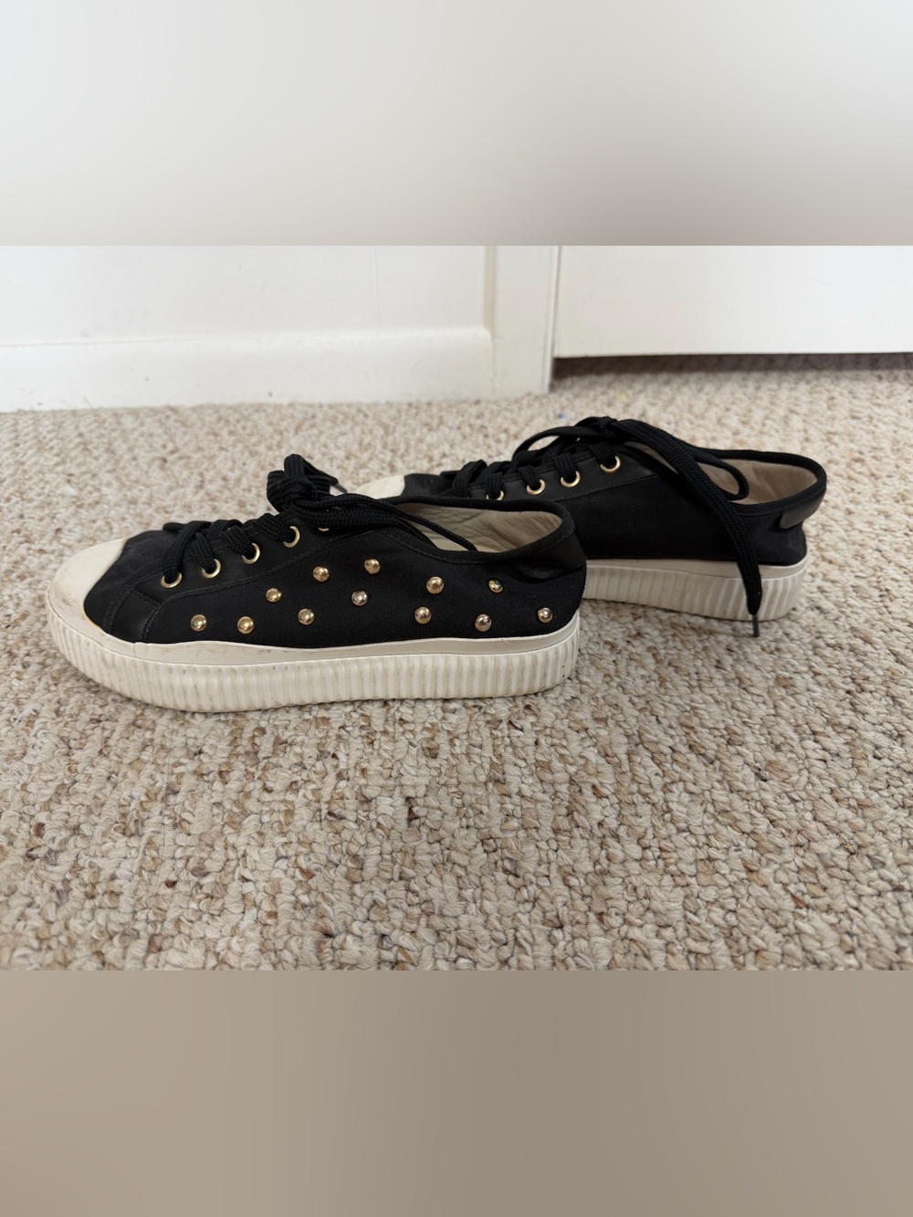 AGB Black Sneakers with Gold Studs and White Platform size 8
